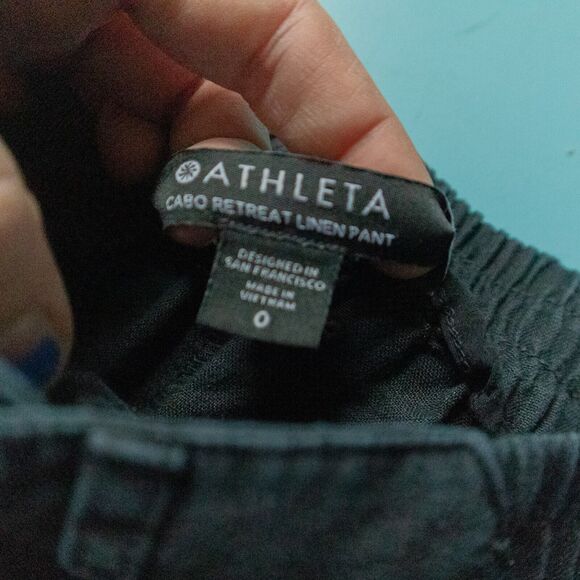 Athleta Washed Black Cabo Retreat 100% Linen Wide Leg High Rise Pants Size 0 - Picture 4 of 9